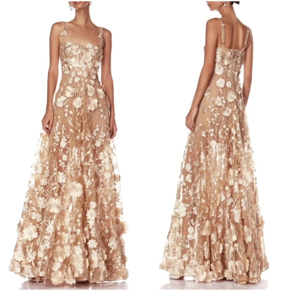 NEW  BRONX AND BANCO Jasmine Gold Gown Maxi Dress Gold Sequin Floral - Picture 2 of 14